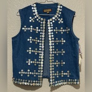 Double D Ranch W Sz.M Denim Mother Of  Pearl Button Boho Festival Western Rodeo